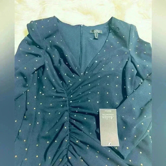 Aidan Mattox Women's Blue V-Neck Long-Sleeve Mock-Wrap - Picture 3 of 5